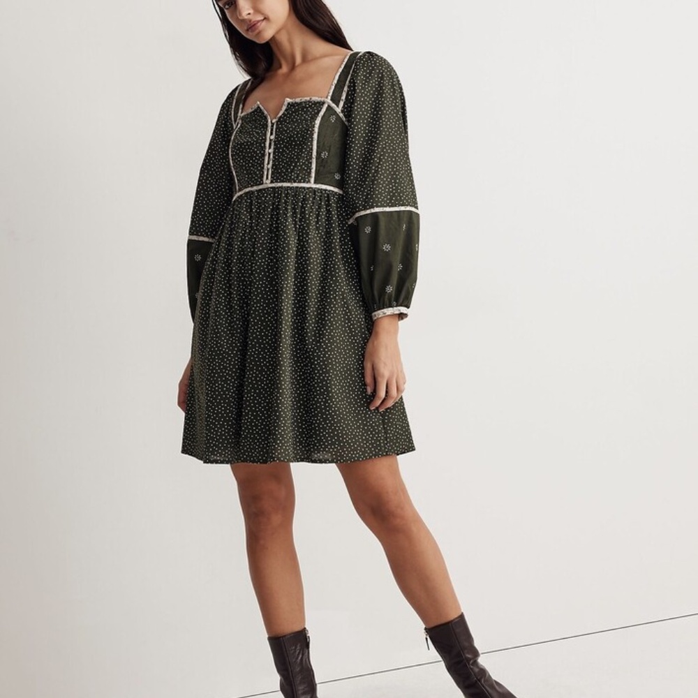 Madewell Green Patchwork Mini Dress | Size 4